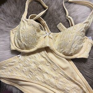 Elegant light yellow lace swimsuit